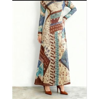 Dress Panjang Wanita Motif Etnik Warna Earth Tone Lengan Panjang V-Neck/Blouse premium  – MEIN Premium