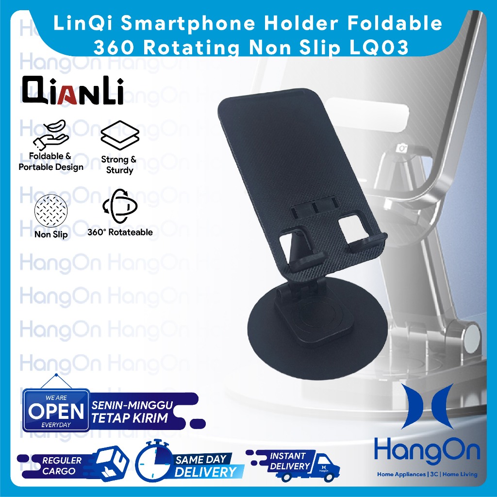 LinQi LQ03 ที่วางสมาร์ทโฟนอเนกประสงค์แบบพับได้หมุนได้ 360 สีดําไม่ลื่นหมุนได้ 360° ขายึดขาตั้งแบบปรั