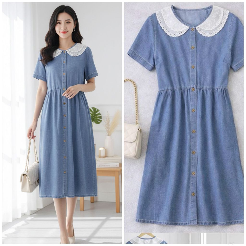 FERO DENIM DRESS / BUTTERFLY COLLAR DENIM DRESS BORIR 2981