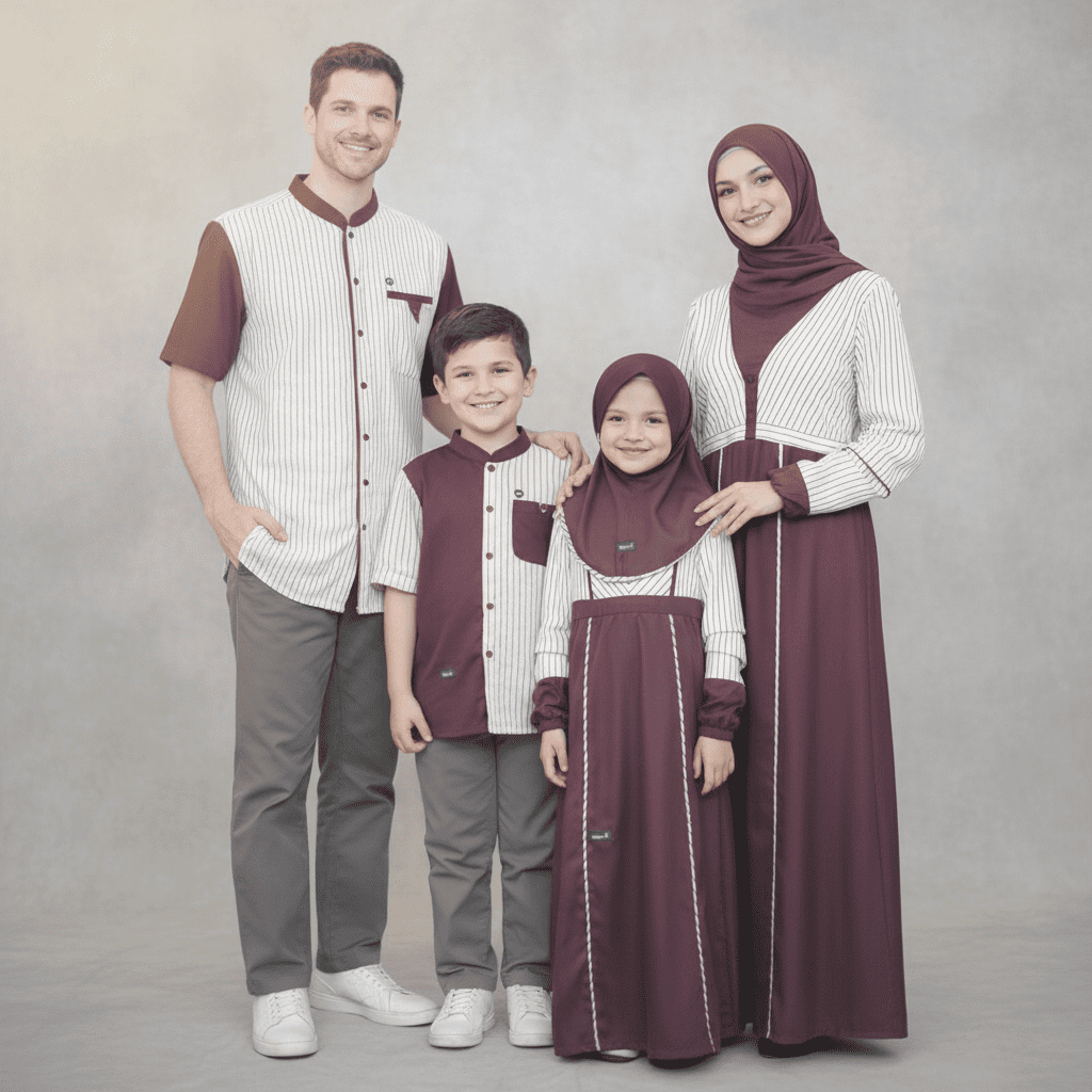 Zahny Zahid Mauve Wine Koko Short Sleeve Family Sarimbit Dress และ Maroon Striped Motif Dress