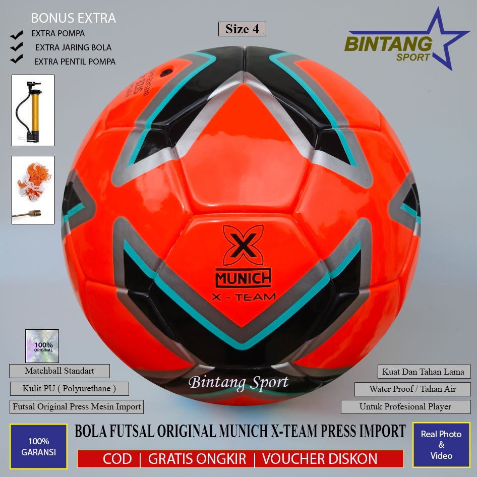ลูกฟุตซอล MUNICH X-TEAM ดั้งเดิมขนาด 4 เด้งต่ํา คุณภาพระดับพรีเมียม Match & Training