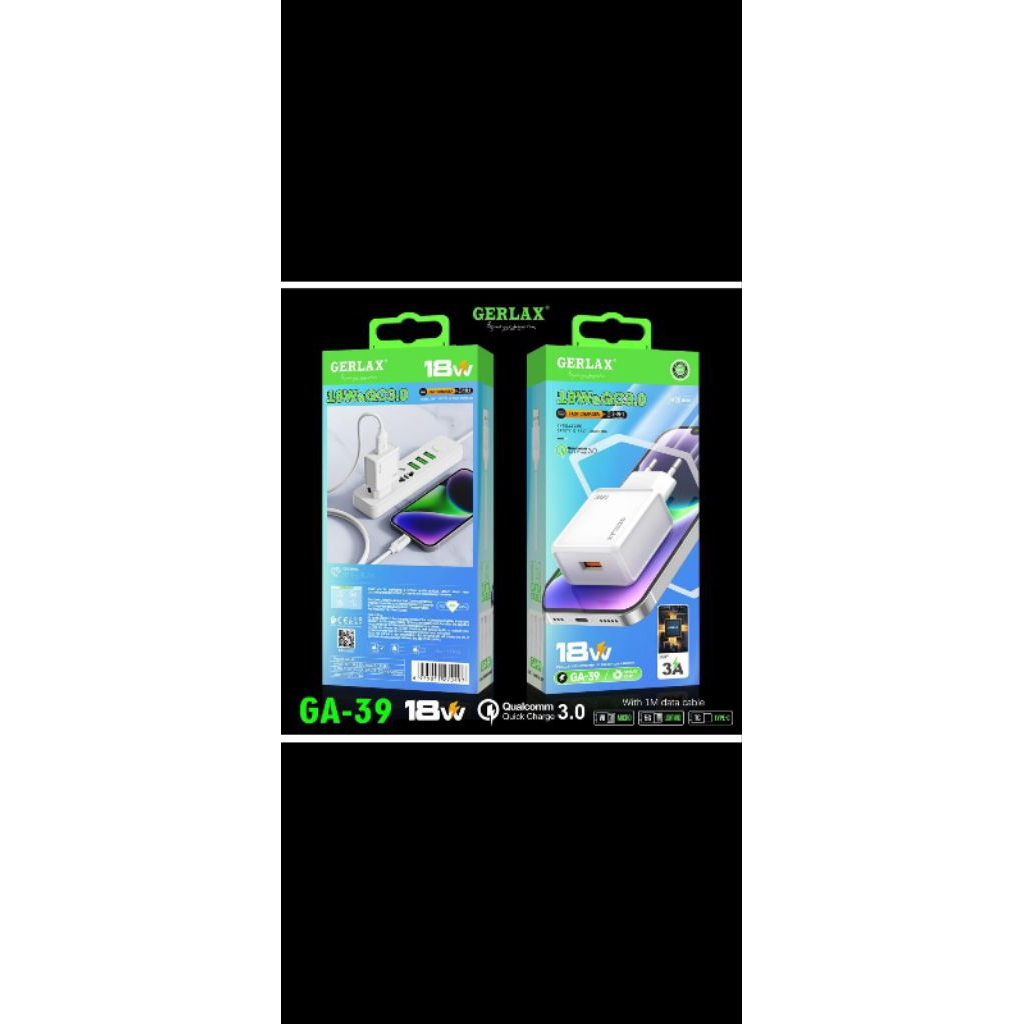 GERLAX - TRAVEL CHARGER GA-39 33W USB TYPE-C CHARGER GERLAX 33W TYPE-C QC3.0