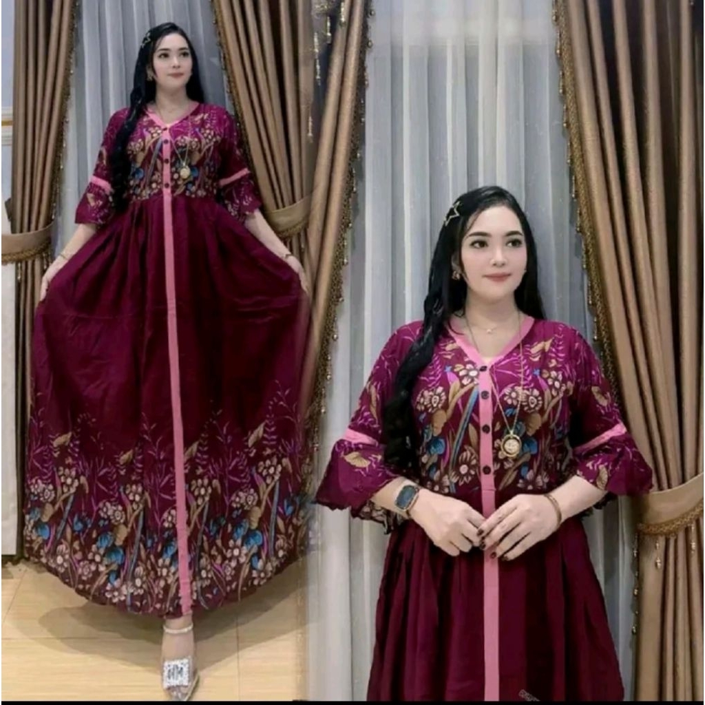 KATUN Qadira เดรสผู้หญิงมีกระดุม ให้นม วัสดุผ้าฝ้ายเรยอนพรีเมี่ยม LD 110 PB 138 เดรสยาว Motif