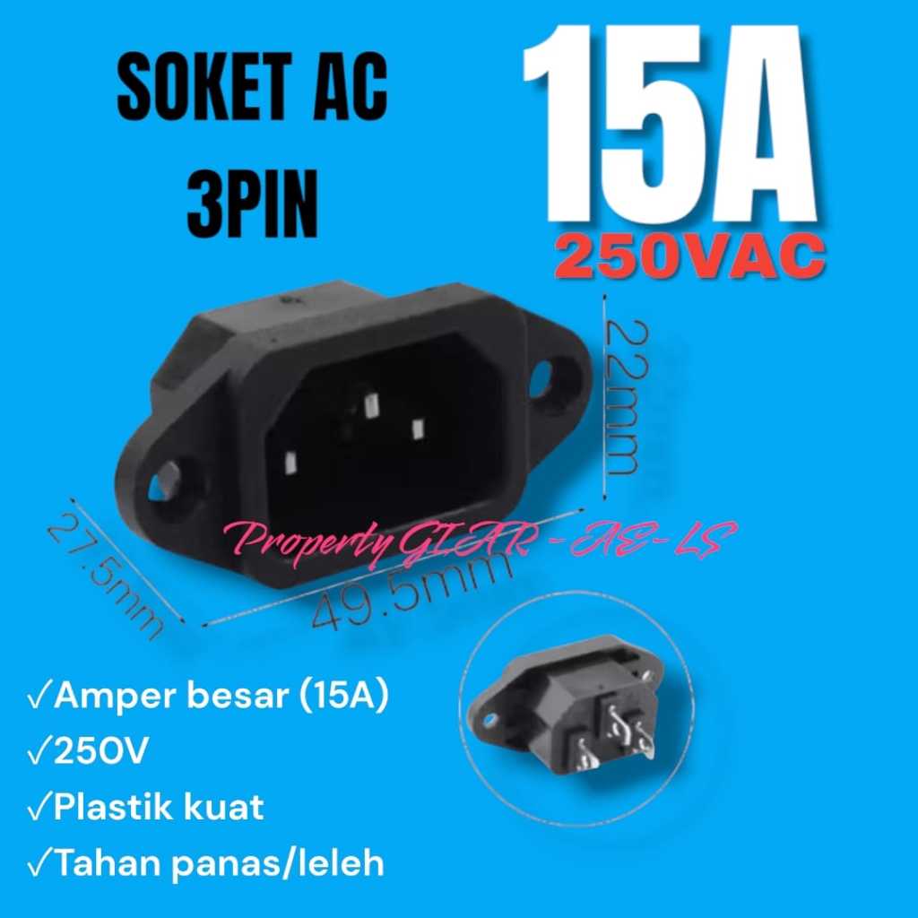 CHORD 3PIN AC SOCKET 3 PIN AC SOCKET 15A 250V 15 CAMPER 250 VOLT AC SOCKET IN