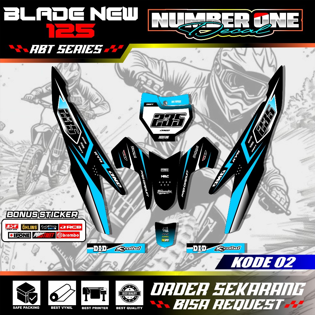สติ๊กเกอร์ RBT BLADE NEW 125 MOTOR RBT BEBEK MODIF SUPERMOTO YZ CRF KLX KX KTM RBT รหัส 02