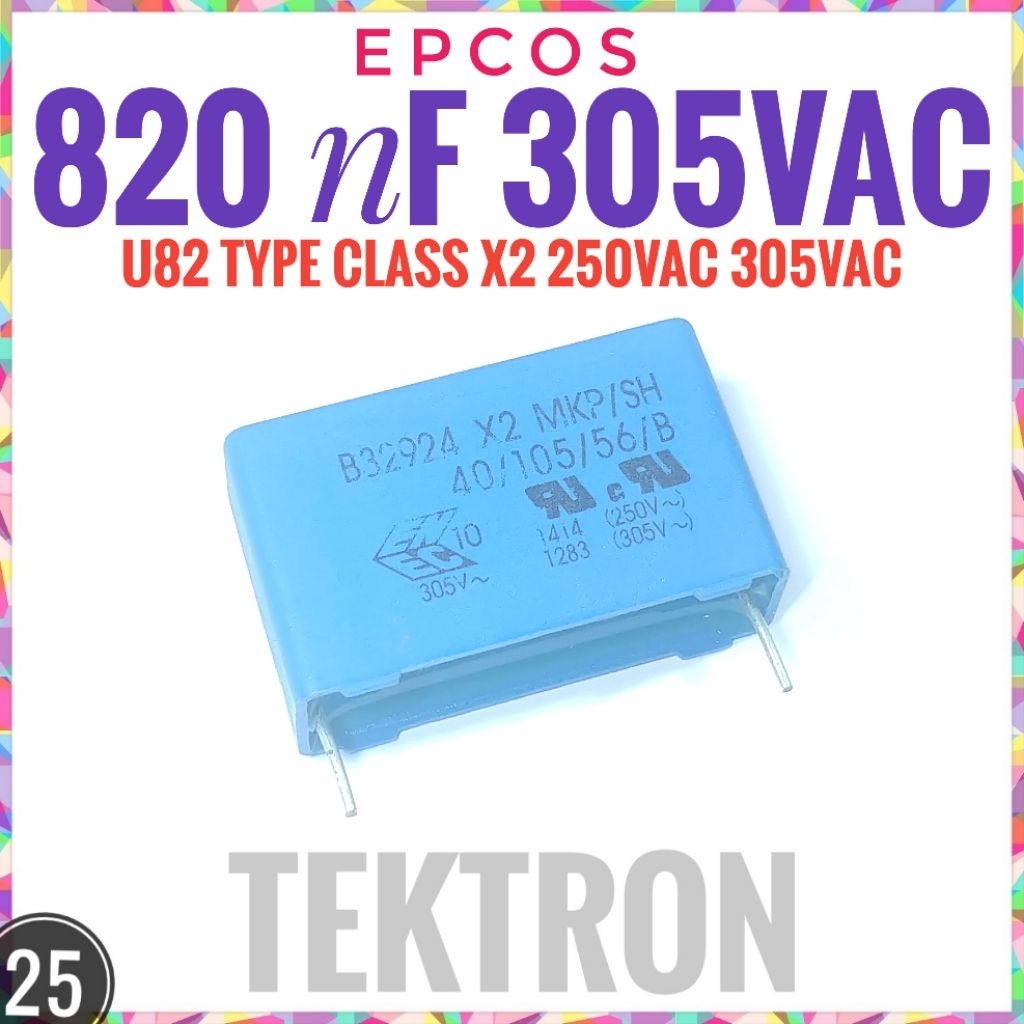 EPCOS 820nF 305V Class X2 u82 0.82uF 250VAC 275VAC 824 เดิม