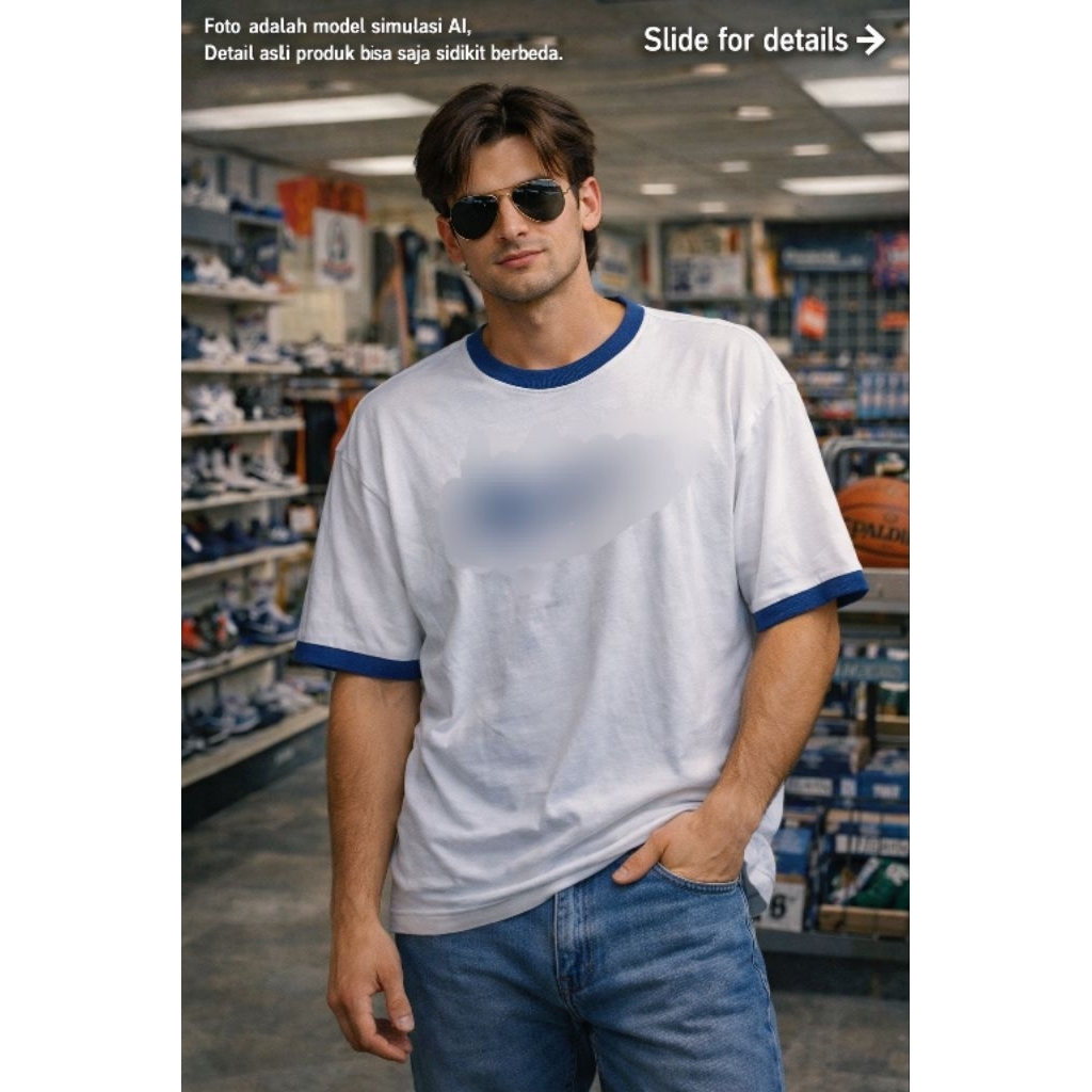 (Vtg US4) N*KE ringer tee โลโก้ใหญ่ 0R1 ไซส์ XL (P77 x L58)