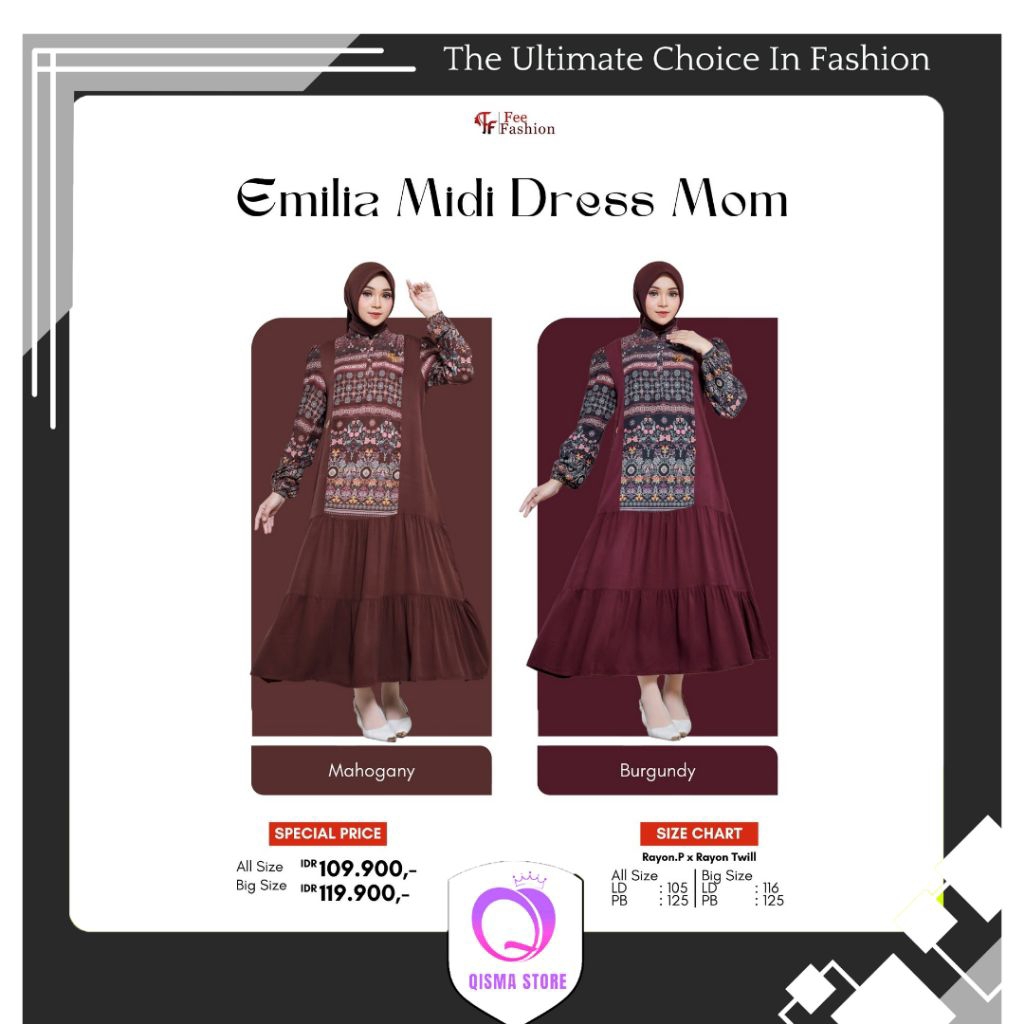 ราคาดีที่สุด// EMILIA DRESS - MIDI DRESS & EMILIADRESS KIDS BY FEE FASHION/ QISMASTORE