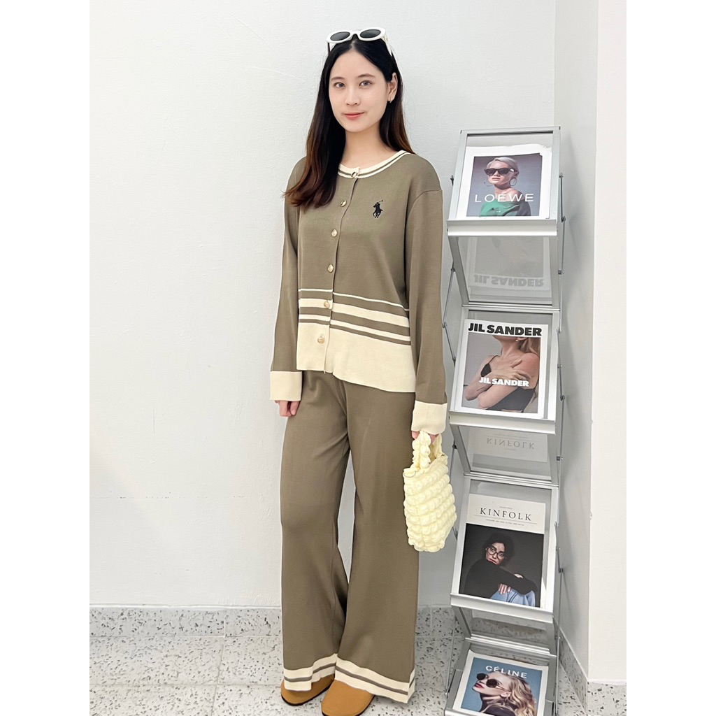 Asley Stripe Suit Culottes Knit Top นําเข้าคุณภาพพรีเมี่ยม