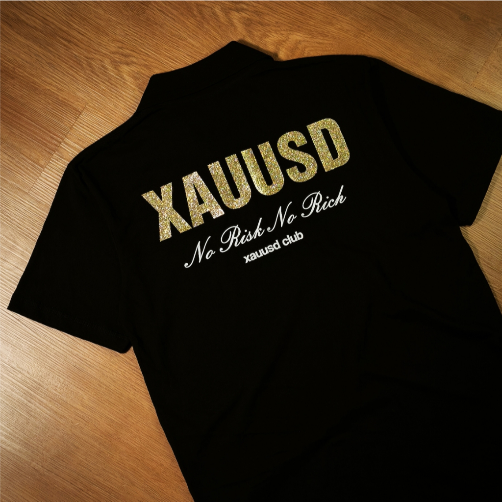XAUUSD เสื้อโปโลสีดํา 100% ผ้าฝ้าย 24s Premium Trader Collar Shirt