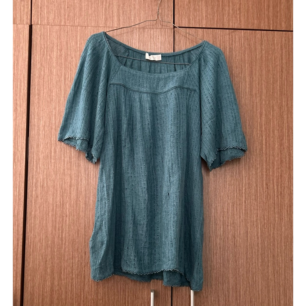 Anysis ถักเสื้อถัก motif สีฟ้าครามน่ารัก