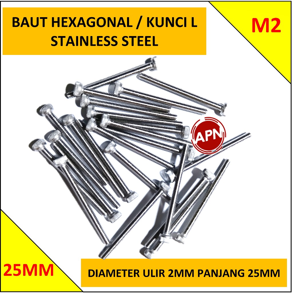 L-BOLT / HEXAGONAL M2 STAINLESS STEEL BOLT 25MM LENGTH