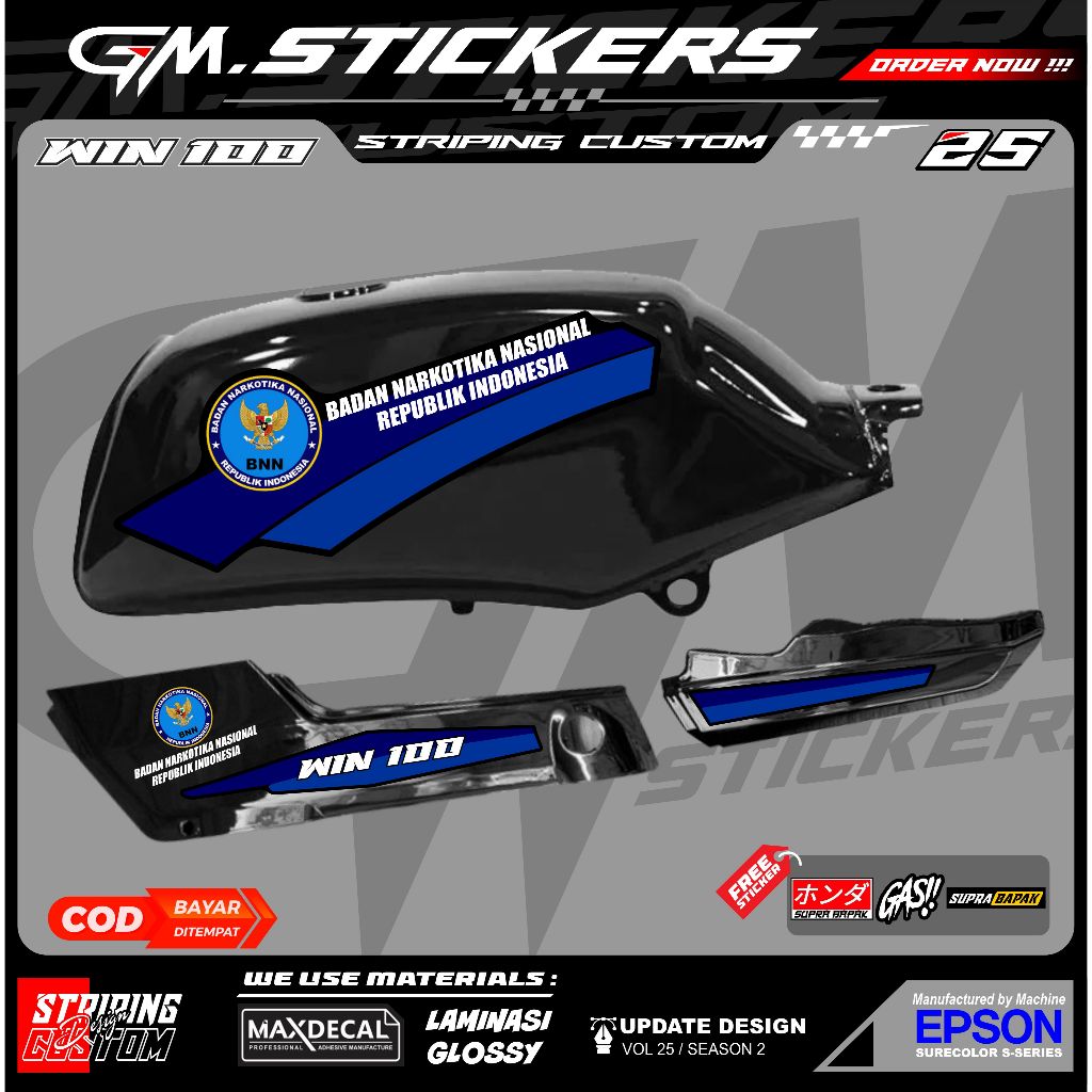HONDA WIN 100 CUSTOM BNN NATIONAL NARCOTICS AGENCY K54 VARIATION STICKER STRIPING