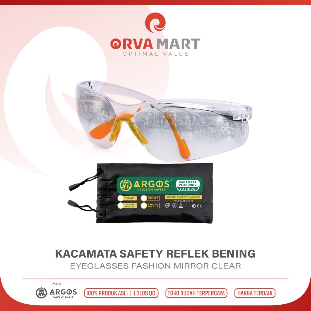 แว่นตานิรภัยกระจกใสป้องกันการทํางานเลนส์โพลีคาร์บอเนตป้องกันรอยขีดข่วน UV ARGOS