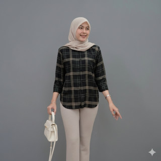 Kemeja Wanita Rayon Premium Kerah Shanghai Lengan 7/8 Adem Lembut Kekinian