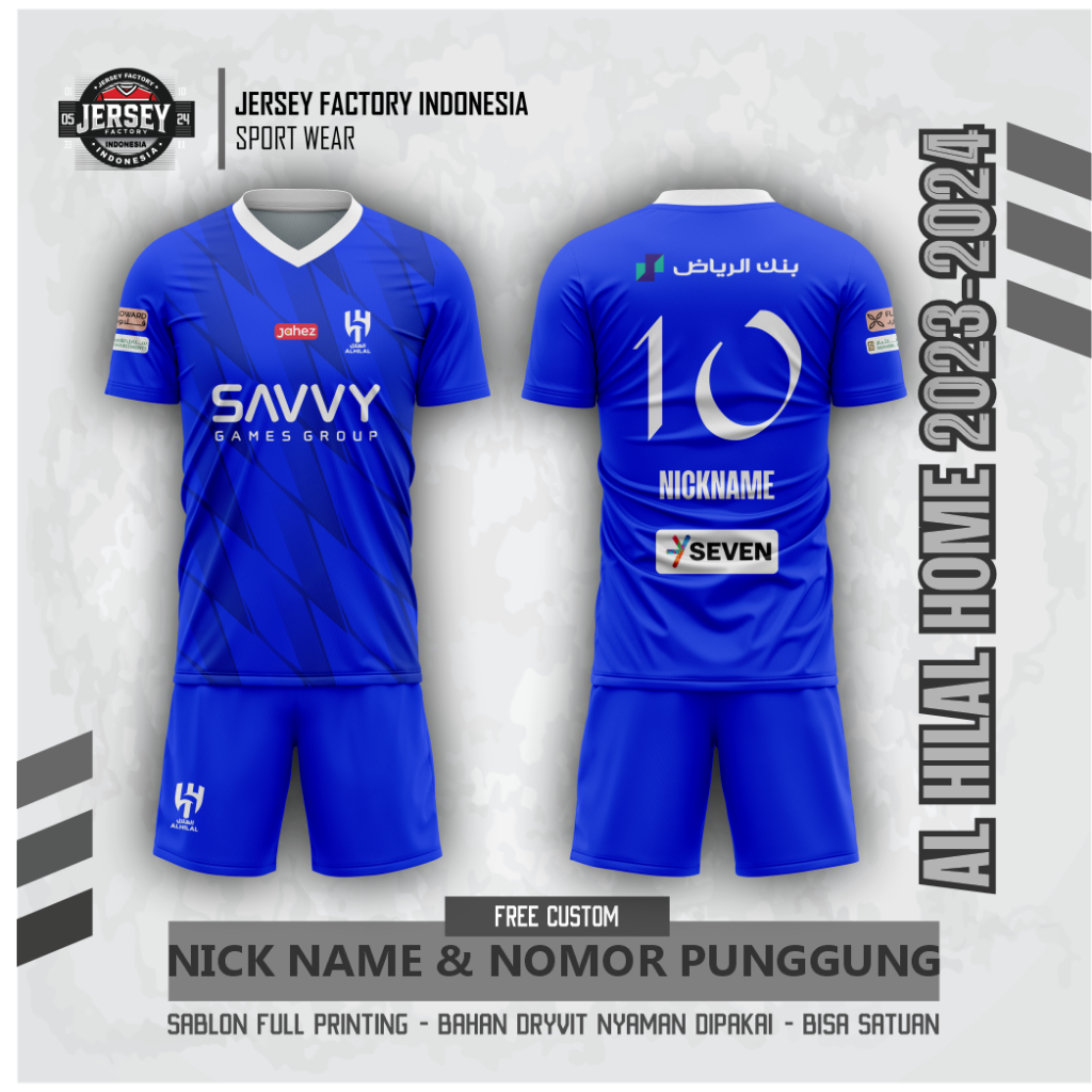 AL HILAL HOME 2023-2024 เสื้อฟุตบอลสั้นฟรีที่กําหนดเองชื่อและหลังหมายเลขการพิมพ์เต็มรูปแบบ
