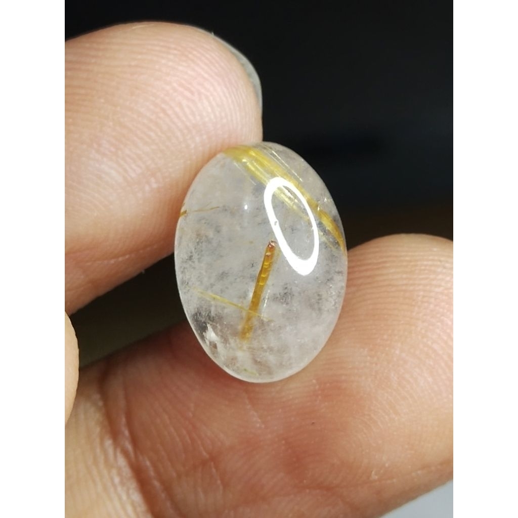 Natural Golden Rutilated Quartz Memo 14 x 10 x 5 มม. 5.8 Ct Gold Hair Amethyst Oval Cabochon NTD YGL