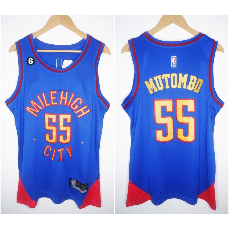 พรีเมี่ยมนําเข้า MILE HIGH 55 DIKEMBE MUTOMBO STATEMENT BASKETBALL JERSEY BLUE 22/23