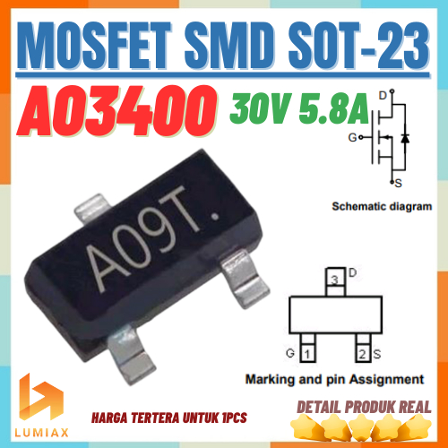 AO3400 AO3400A MOSFET N-Channel SOT-23 30V 5.8A – ทรานซิสเตอร์ระดับลอจิกดิจิตอล