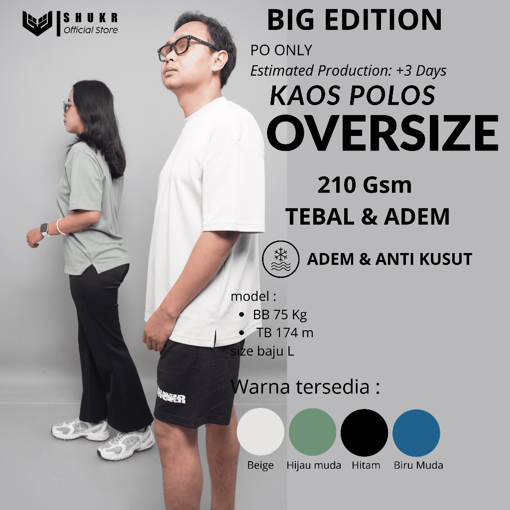เสื้อยืดโอเวอร์ไซส์ธรรมดา 210 Gsm Cool | วัสดุต่อต้านริ้วรอยแบบหนาพรีเมี่ยม - SHUKR | BIG EDITION PO