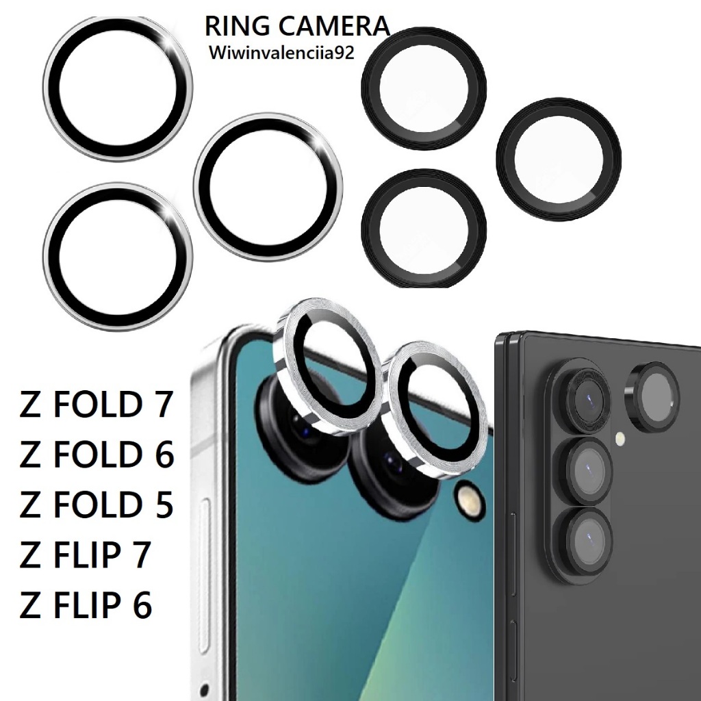 168-G1-626 / RING CAMERA SILVER - BLACK SAMSUNG Z FOLD 7 6 5 / Z FLIP 7 6 / เลนส์นิรภัย BLACK SILVER