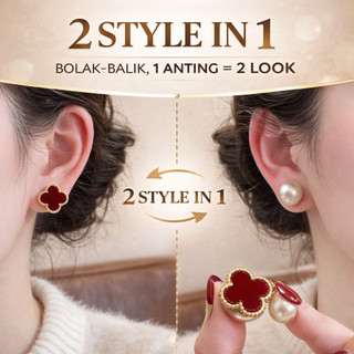 Anting Wanita Clover Pearl 2in1  1 Anting 2 Style  Elegan Daily Minimalis