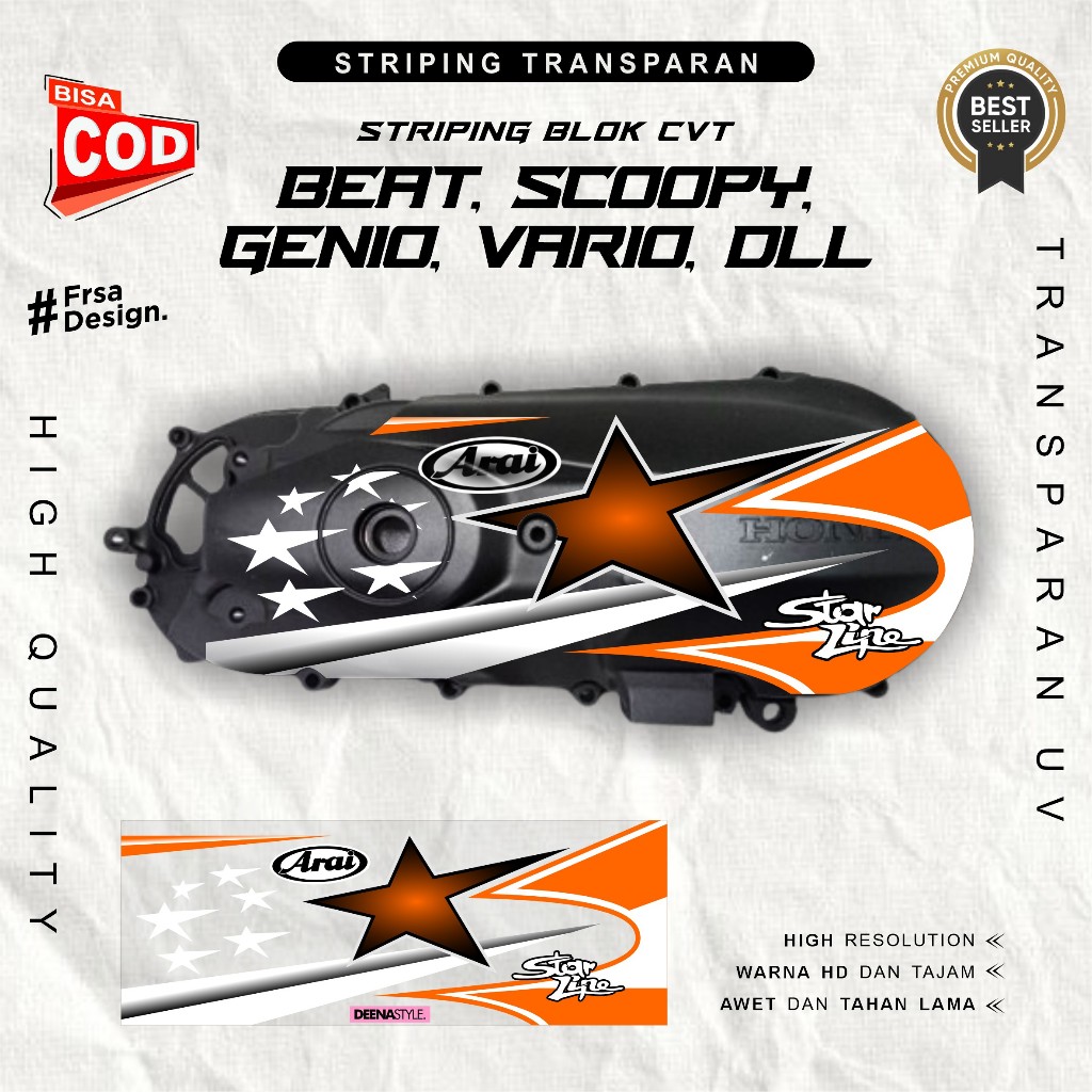 สติ๊กเกอร์ใส CVT HONDA VARIO, BEAT, SCOOPY, GENIO, STYLO, ETC. ลาย Arai StarLine แบบเรียบง่าย