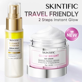 SKINTIFIC - 2PCS Glowing Brighten Up Set | Glow Bright Day Cream + Instant Glow Serum Spray Brightening Bundle 3PCS