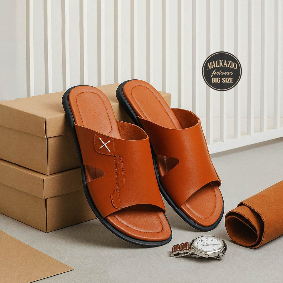 Malkazio - Wandell Tan J-01 | ไซส์ใหญ่ | รองเท้าแตะหนังผู้ชายขนาดจัมโบ้ขนาดใหญ่ 44 45 46 47 48