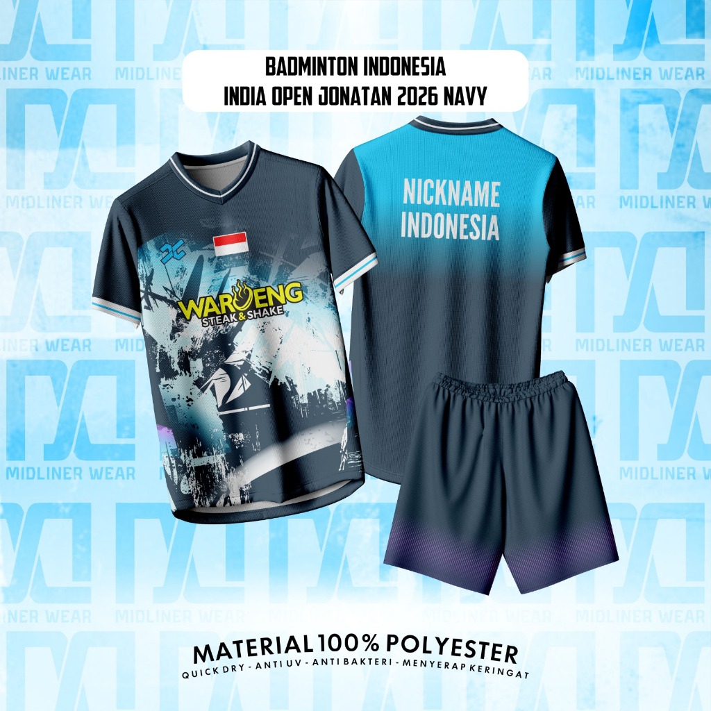 เสื้อเด็กและผู้ใหญ่ BADMINTON INDONESIA INDIA OPEN JETAN 2026 NAVY SUPPORTER Dryfit – ชุดสูทแขนสั้นย