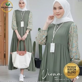 Gamis Wanita Muslimah Viona Midi Rayon Luna / Gamis Casual Kekinian Adem dan Nyaman Saat di Pakai