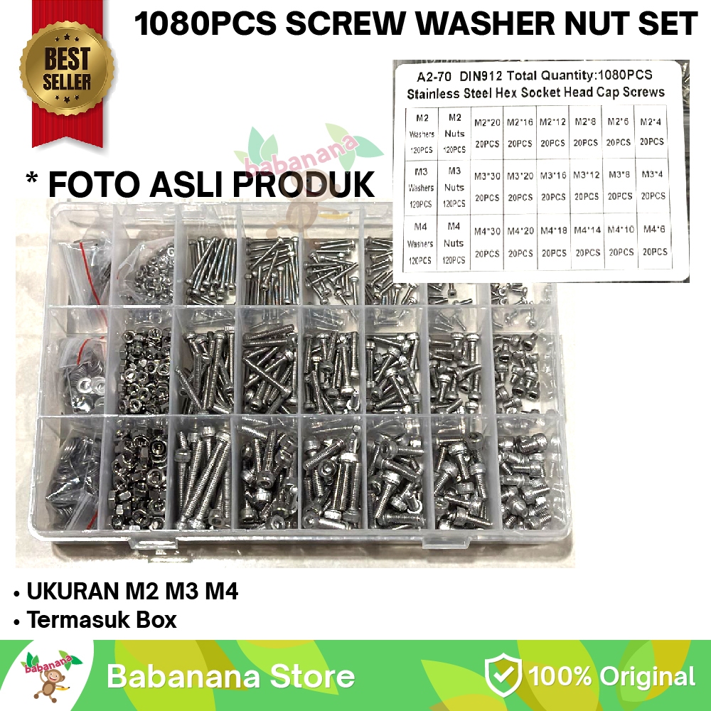 1080 ชิ้น SCREW WASHER ชุดน็อตสแตนเลส HEX SCREW สลักเกลียว