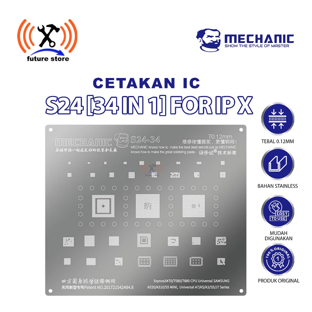 IPHONE X MECHANIC S24 0.12MM 34IN1 IC MOLD - MECHANIC STENCIL S24 0.12MM IPHONE X ORIGINAL IC MOLD -