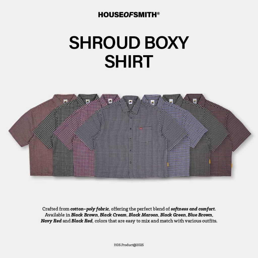 KEMEJA House of Smith Mens Boxy Flannel Shirt - Shroud Boxy Shirt - Flannel Short Boxy