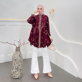 Atasan Tunik Inara Motif Terbaru Bahan Rayon Tuwil lengan karet  busui Ferdi