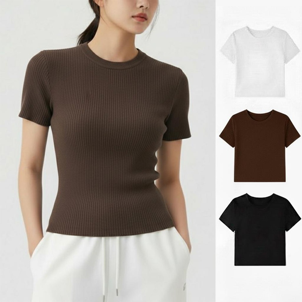 PLATINUM WORLD เสื้อยืด Top Knit Regular Plain O Neck Fit Body - เสื้อยืดสีพื้นผู้หญิง R3