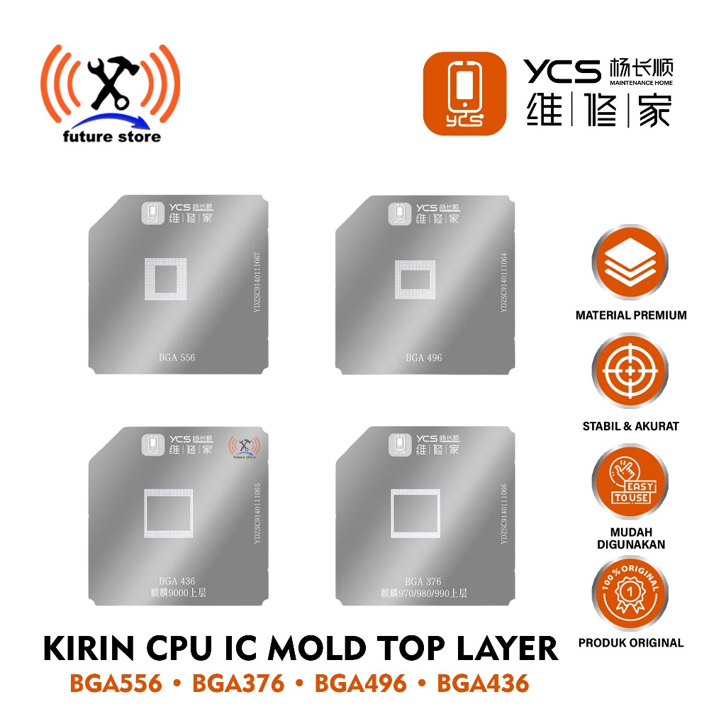 YCS KIRIN YCS 4 IN 1 CPU IC MOLD - KIRIN YCS CPU IC STENCIL SET 4 ชิ้น - BGA 436 376 556 496 TOP LAY