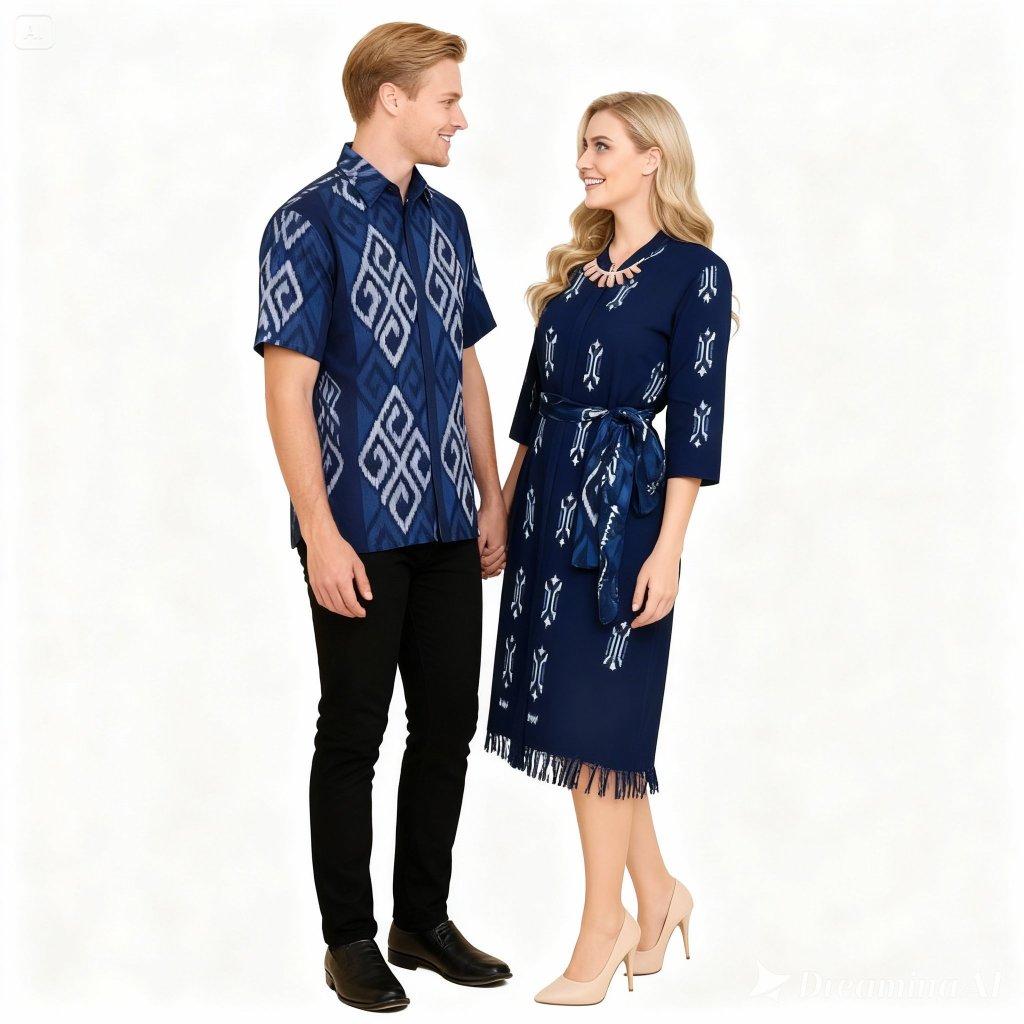 KEMEJA COUPLE WOVEN WOMENS WOVEN DRESS AND MENS WOVEN SHIRT SOLD งดงามสี กองทัพเรือ