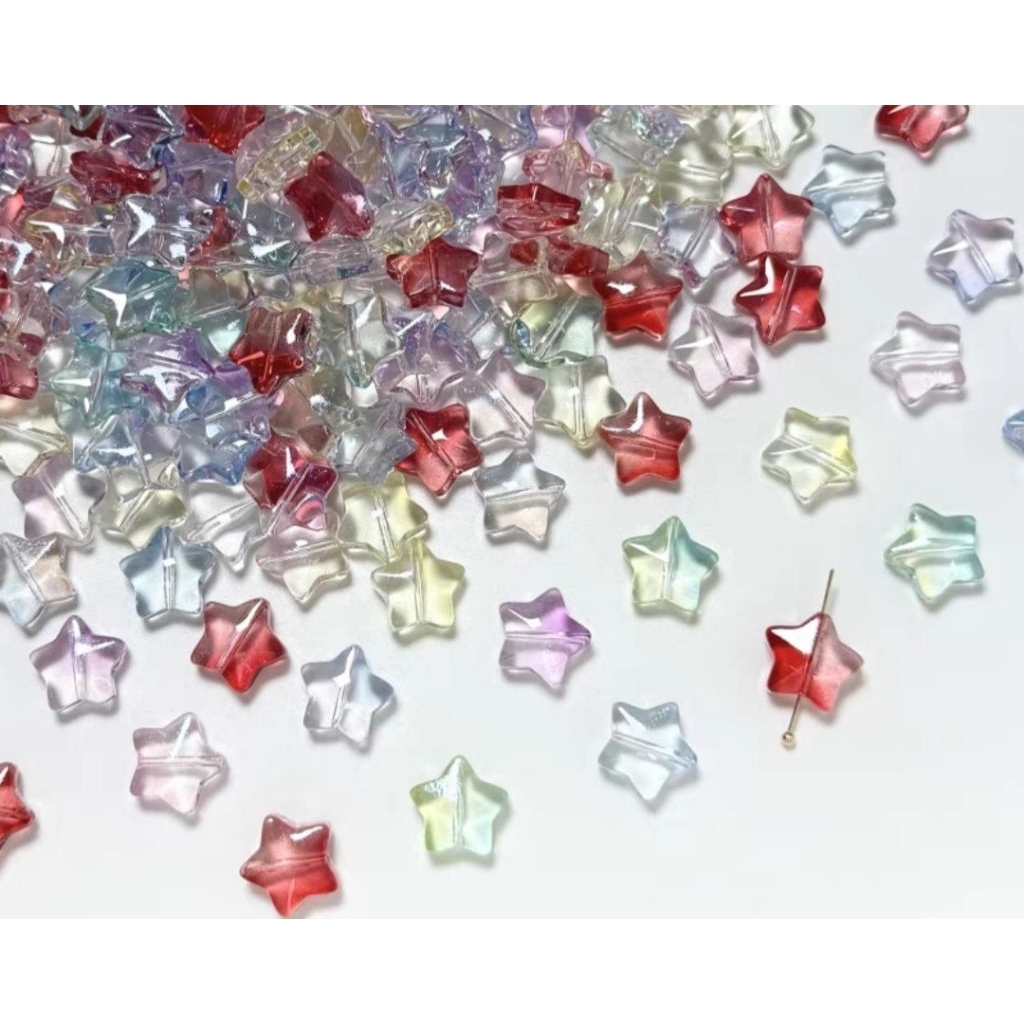 [10 ชิ้น] 12MM STAR GLASS BEADS / STAR GLASS BEADS สําหรับมุมรูปดาวห้าแฉกแฮนด์เมด DIY BEADS มีรูตรงจ