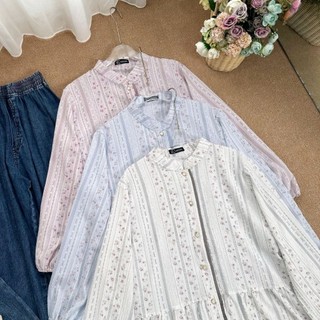 Asofa Leena Setelan Blouse Aksen Ruffel Mix Celana Jeans
