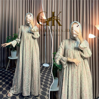 Series Raya Aura Gamis Jumbo Bahan Rayon Kancing Depan Busui LD 130 by Geraikanaya.id