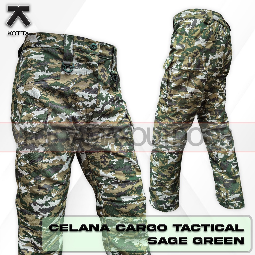 กางเกงคาร์โก้ยุทธวิธี Tni Prima Sage Green Camouflage สําหรับผู้ชายและผู้หญิง - Green Sage