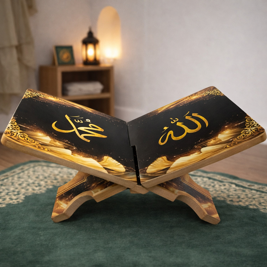 ไม้ Motif Quran Table / Quran Shelf / Quran Rekal / Quran Reading Place / Book Reading Stand / MDF Q