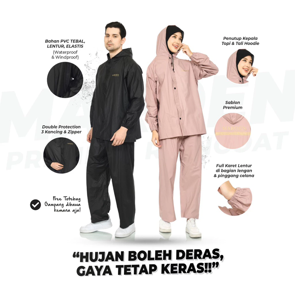 ชุดกันฝน MAROEN เสื้อและกางเกง PVC 0.25 สำหรับผู้หญิงและผู้ชาย