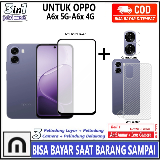 LAYAR 3in1 กระจกนิรภัยแพคเกจ Oppo A6x 5G A6x 4G คลุมทั้งหมด Anti-Scratch Glass ป้องกันหน้าจอกระจกหนา
