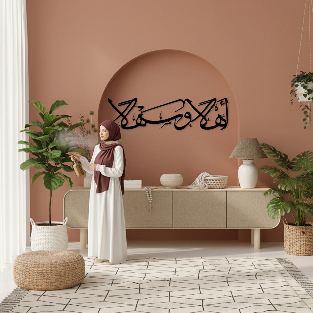 Ahlan Wa Sahlan ไม้การประดิษฐ์ตัวอักษรป้ายยินดีต้อนรับไม้อัดคุณภาพสูง - จอแสดงผลผนังสุนทรียศาสตร์พร้