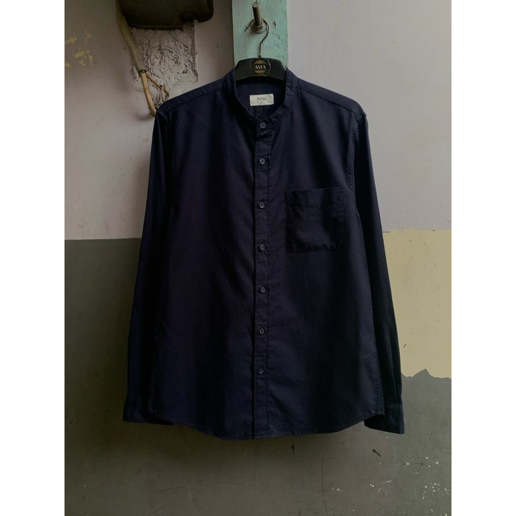 KEMEJA Shanghai เสื้อคอปก Topten สีกรมท่า oxford แขนยาว SHB.2.1