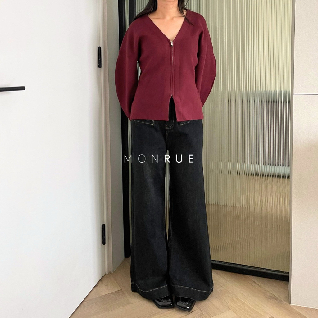 MONRUE Noire Stretch Wide Flare Jeans