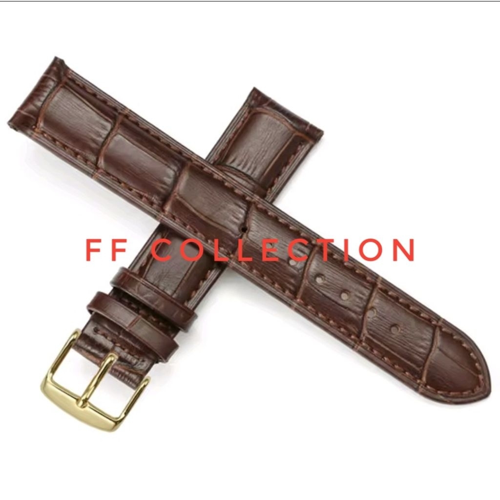 FF 12MM - 22MM GOLD BUCKLE KALEP STRAP BROWN CROCO LEATHER WATCH STRAP