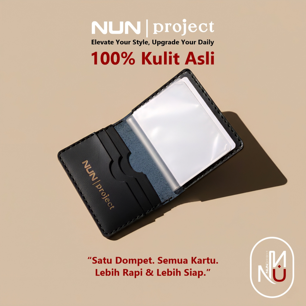 NUN PROJECT - กระเป๋าสตางค์การ์ดหนังวัวแท้พร้อมหลายช่อง - ชื่อ/โลโก้ดีไซน์แบบกําหนดเองฟรี - DK2